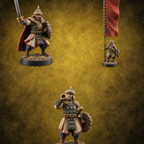 Horn, Banner and Blade Human Steppe Command Group with Captain, Banner Bearer and Horn Player — painted concept preview (miniature supplied unpainted)