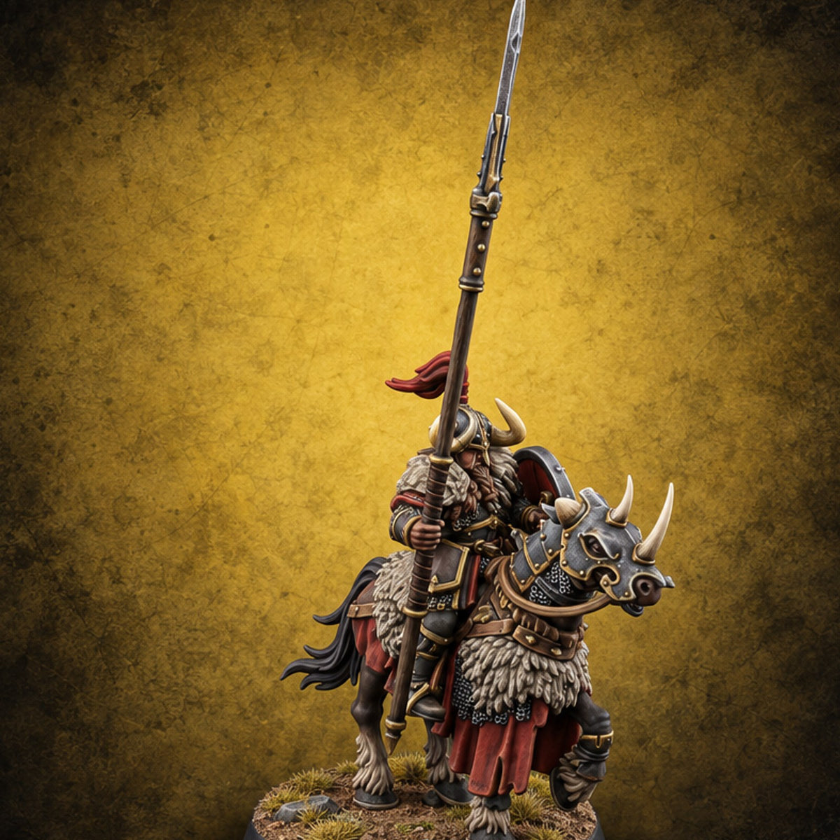 Hooves Thunder, Horns Gleam Human Horned Cavalry Warrior A — painted concept preview (miniature supplied unpainted)