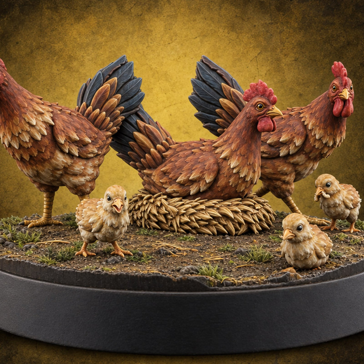 Who Ruffled the Roost Chicken Beast Family — painted concept preview (miniature supplied unpainted)