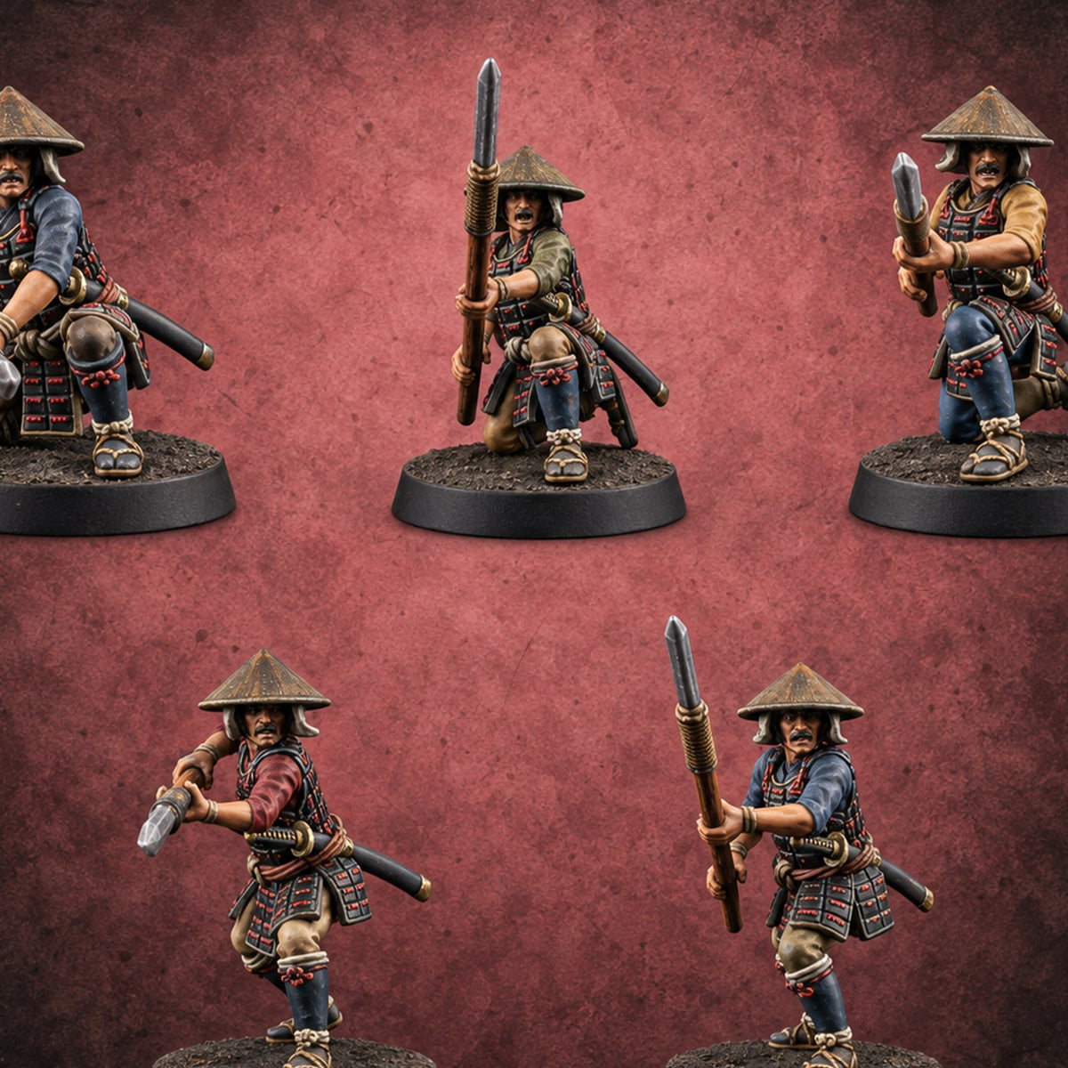 Digging In Human Ashigaru Spearmen — painted concept preview (miniature supplied unpainted)