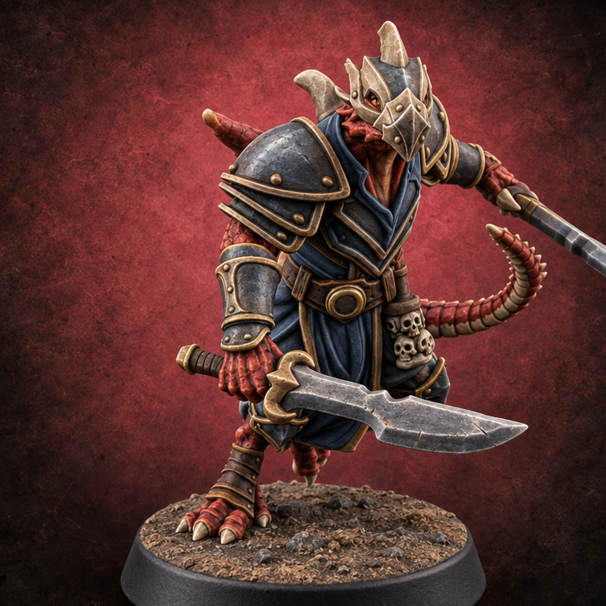 Dojo Under Dragon Skies Dragonborn Swordmaster C — painted concept preview (miniature supplied unpainted)