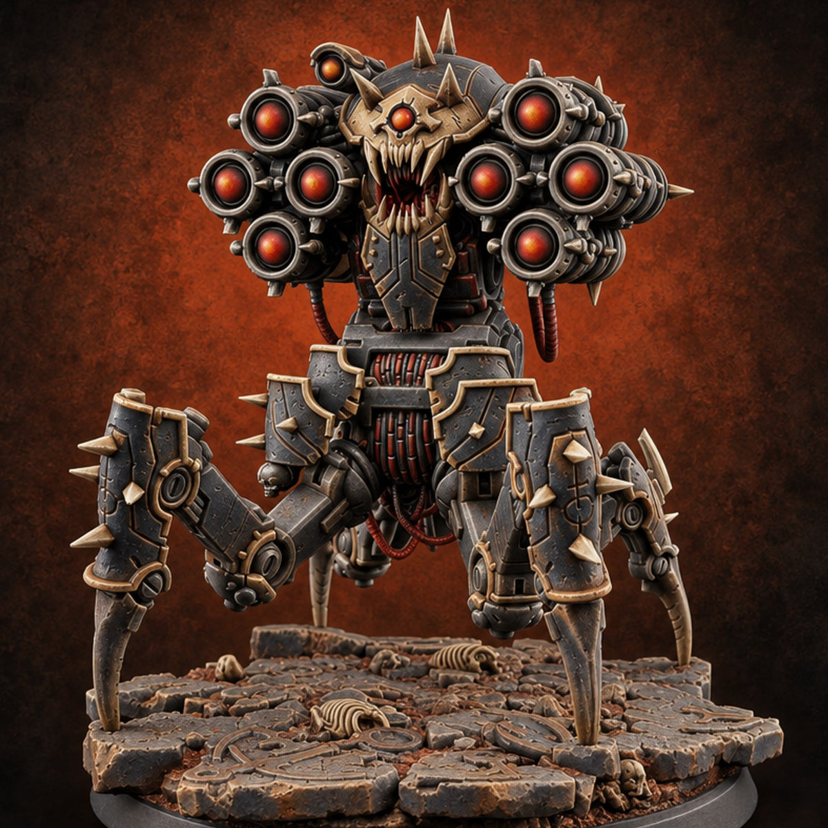 Sent to Fetch a Soul Retriever Spiked Spider-Legged Construct B — painted concept preview (miniature supplied unpainted)