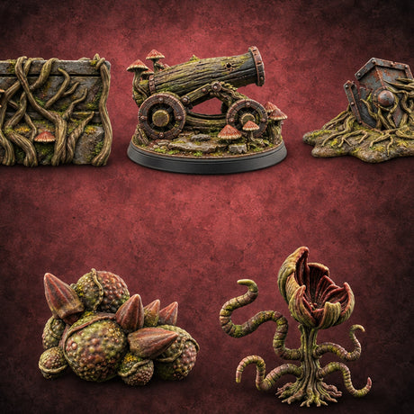 Rot Moved In, Rank and File Fungal Battlefield Terrain Props — painted concept preview (terrain supplied unpainted)