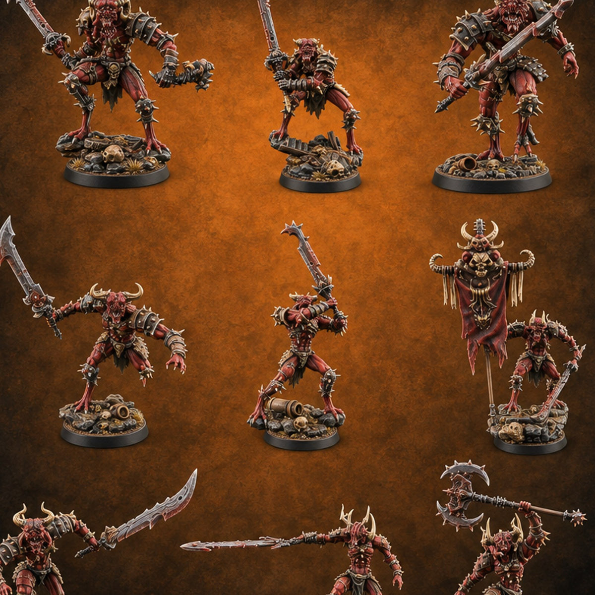 Spikes Fall In, Ranks Form Up Barbed Devil Warriors — painted concept preview (miniature supplied unpainted)