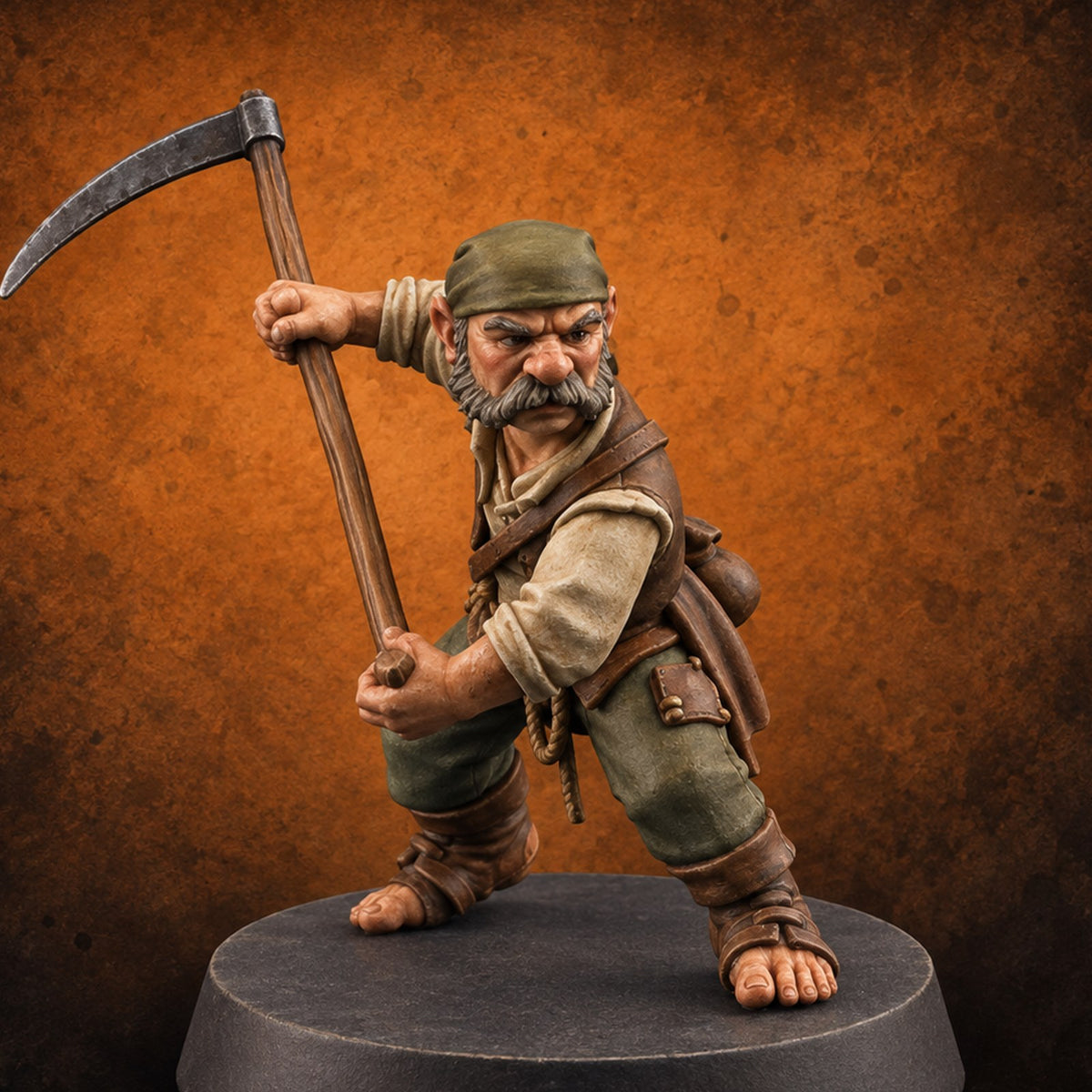 The Harvest Fights Back Halfling Farmer A — painted concept preview (miniature supplied unpainted)