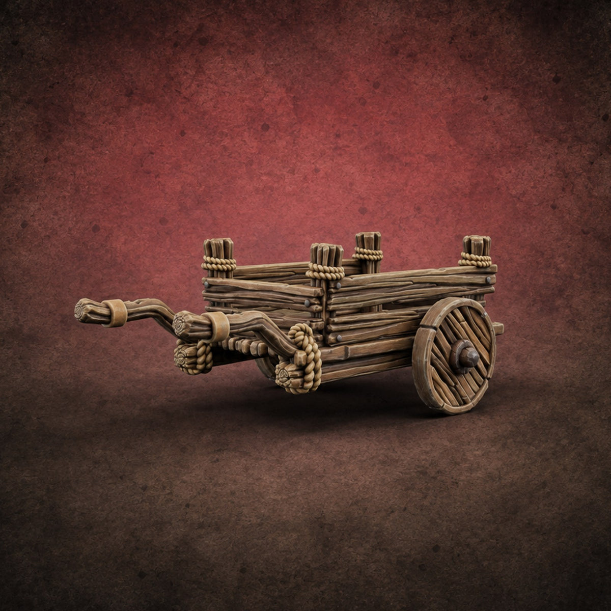 Rope-Lashed Farm Cart A — painted concept preview (terrain supplied unpainted)