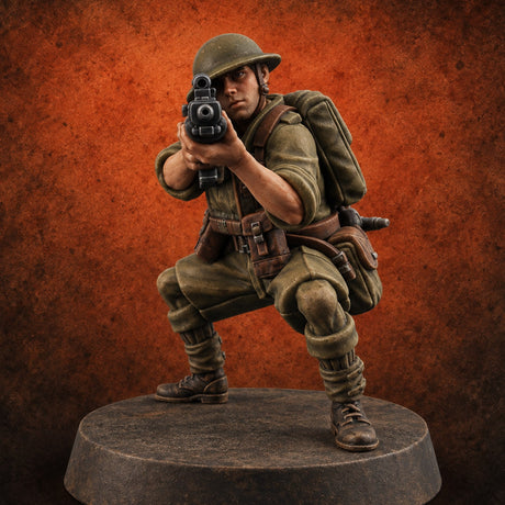 Sweeping the Perimeter Human Bullpup Rifleman H — painted concept preview (miniature supplied unpainted)