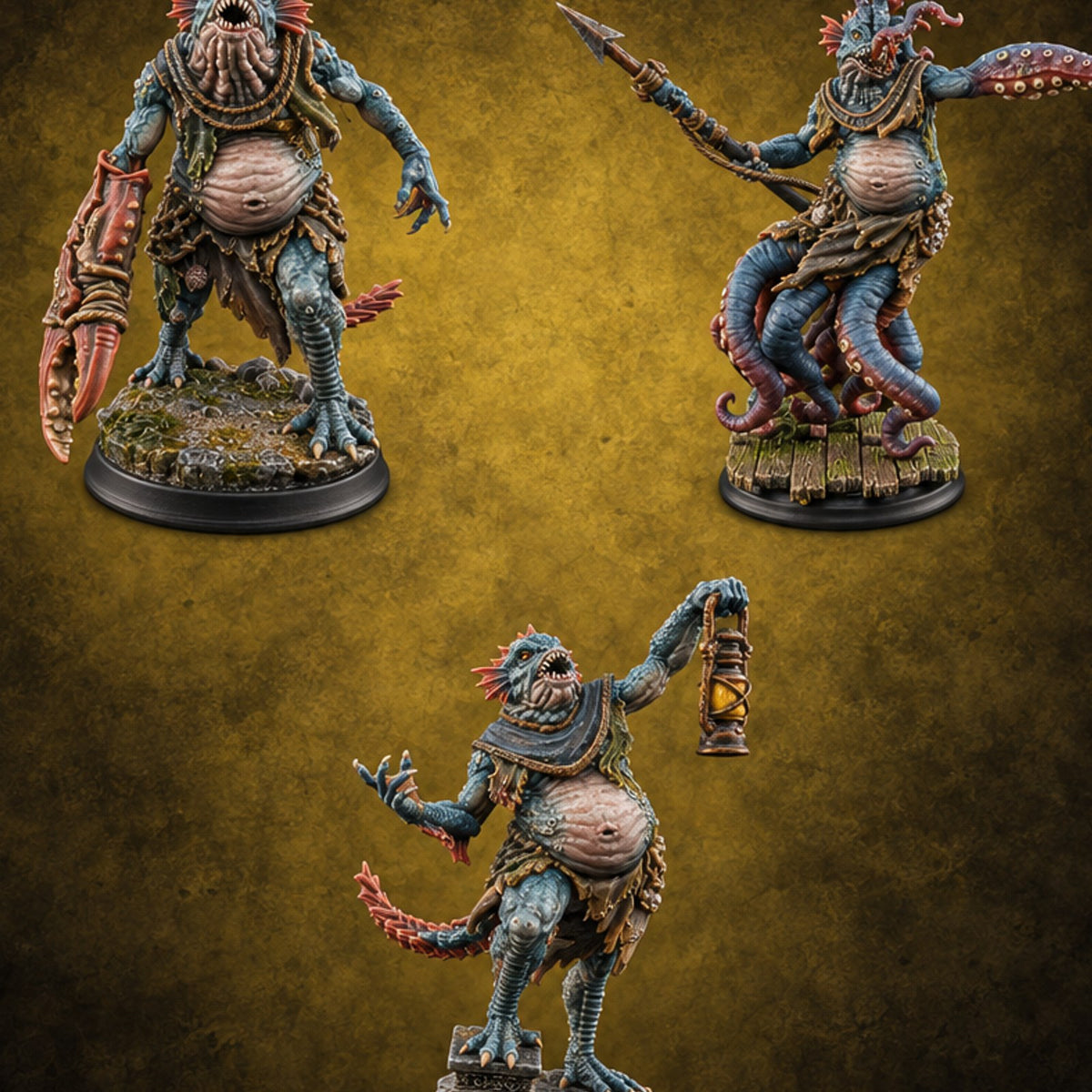 Claw, Spear and Lamp Oil Sahuagin Fish-Men — painted concept preview (miniature supplied unpainted)