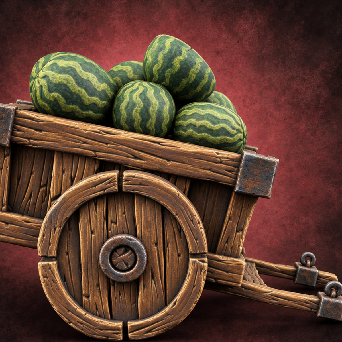 Melons Won't Reach Market Wooden Fruit Cart — painted concept preview (terrain supplied unpainted)