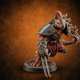 Spiked Shields, Twin Claws Dragonborn Reaver B — painted concept preview (miniature supplied unpainted)