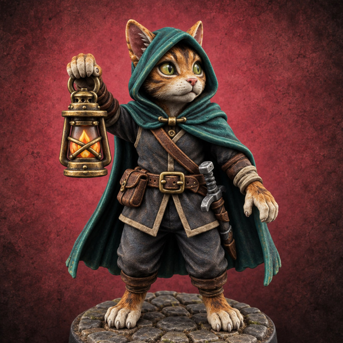 Curiosity Carries a Light Tabaxi Scout — painted concept preview (miniature supplied unpainted)