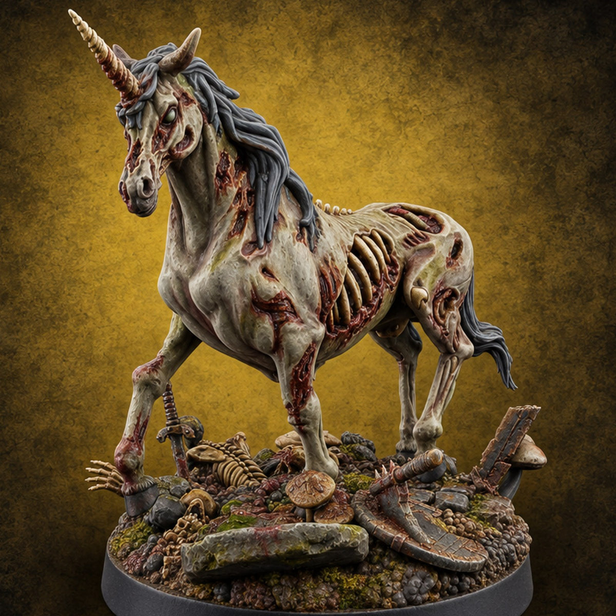Rest in Pieces Zombie Unicorn — painted concept preview (miniature supplied unpainted)