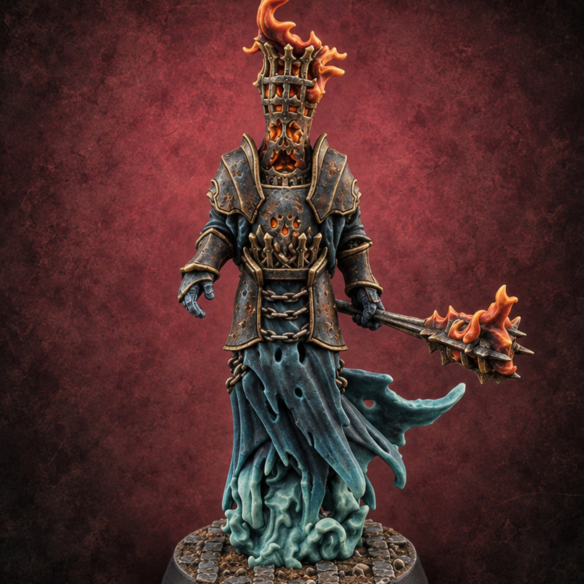 Hot Head, Cold Heart Wraith Flame-Headed Mace Warrior — painted concept preview (miniature supplied unpainted)