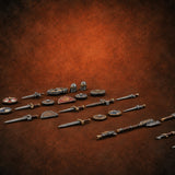 Stock Sorted, Edges Out Medieval Weapons and Shields Set — painted concept preview (terrain supplied unpainted)