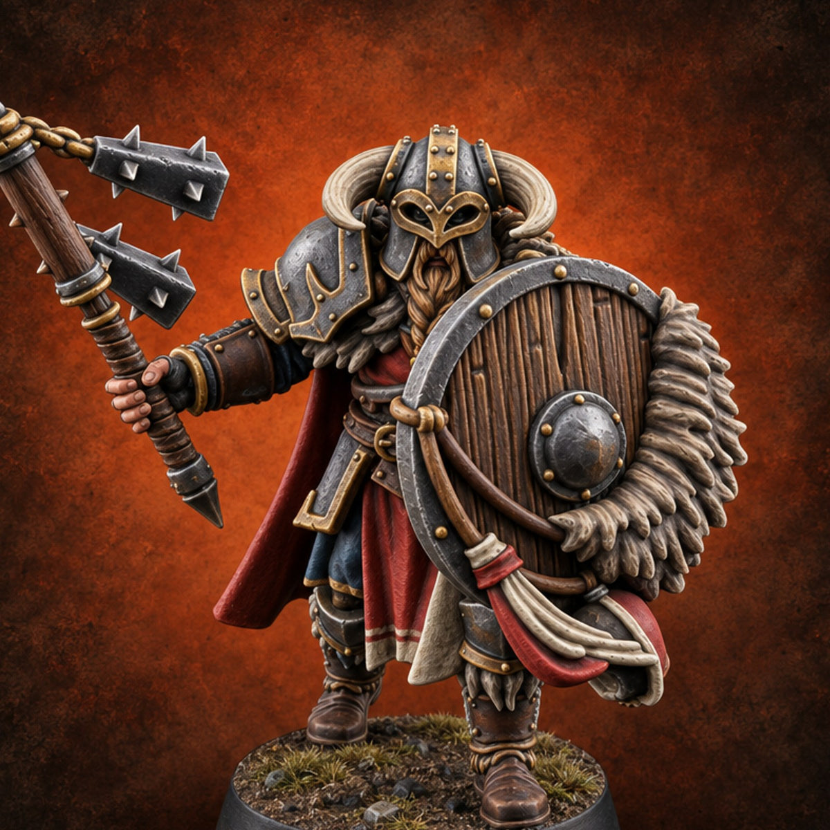 Shields Locked, Horns Lowered Human Huscarl Warrior D — painted concept preview (miniature supplied unpainted)