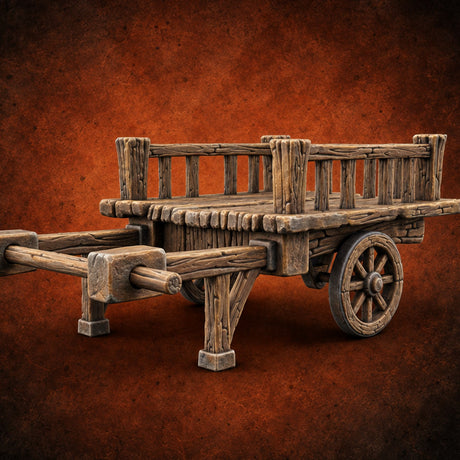 Shafts Down, Cages Pending Wooden Pet Vendor Cart — painted concept preview (terrain supplied unpainted)