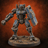 Riot Control, Rusted Edition Warforged Riot Police Robot with Shield B — painted concept preview (miniature supplied unpainted)