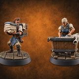 Fresh Folds, Heavy Load Human Laundry Workers — painted concept preview (miniature supplied unpainted)