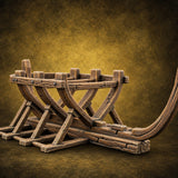 Ribs Before Planks Wooden Boat Frame on Cradle — painted concept preview (terrain supplied unpainted)