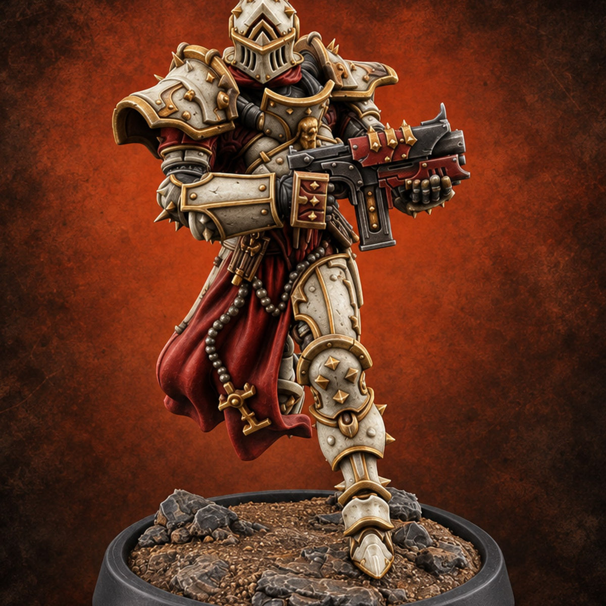 Faith Loaded, Rosary Wound Human Armoured Warrior F — painted concept preview (miniature supplied unpainted)