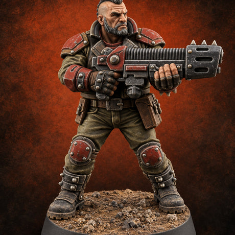 Reload Is for Later Human Heavy Gunner Raider B — painted concept preview (miniature supplied unpainted)