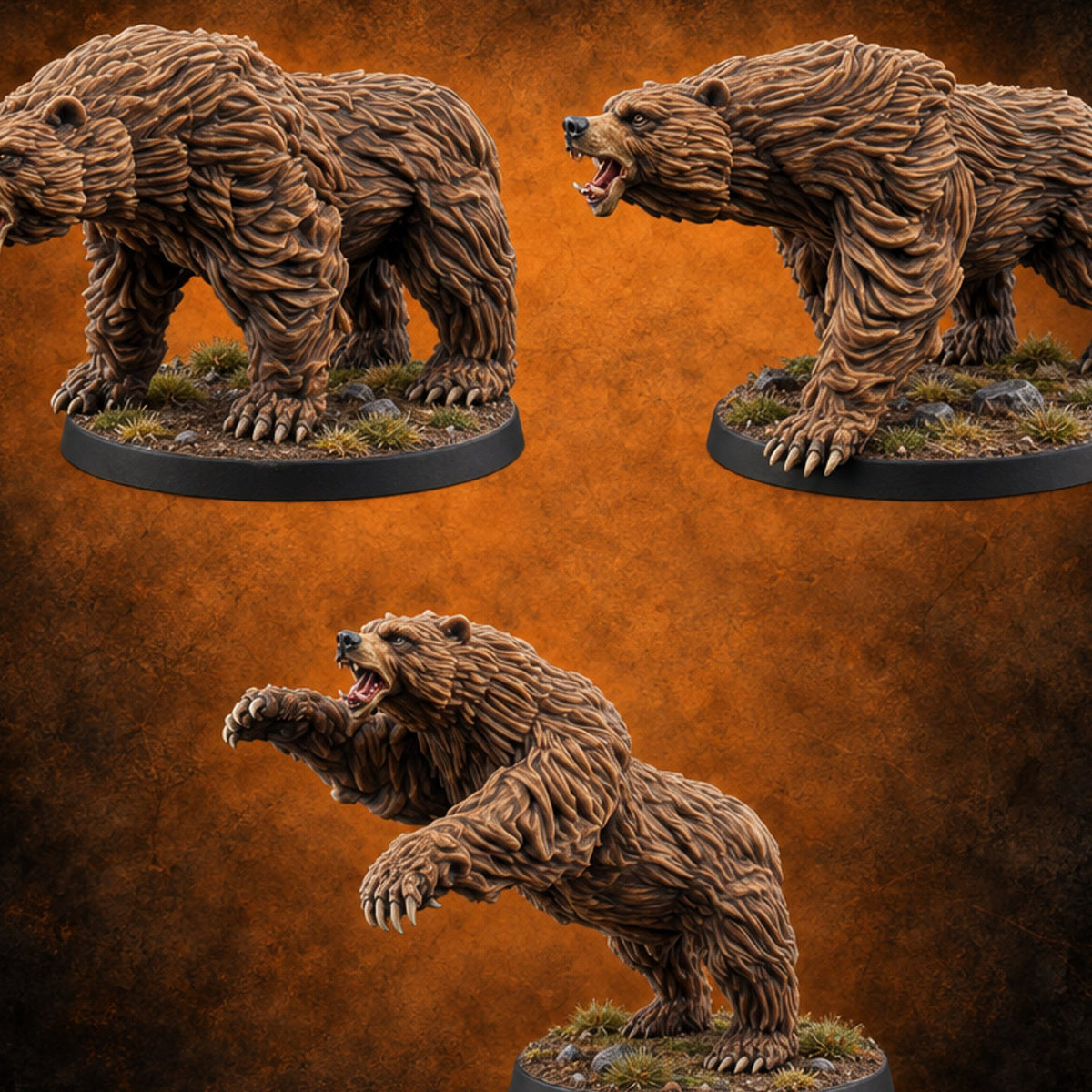 Shaggy and Seriously Cross Brown Bears — painted concept preview (miniature supplied unpainted)