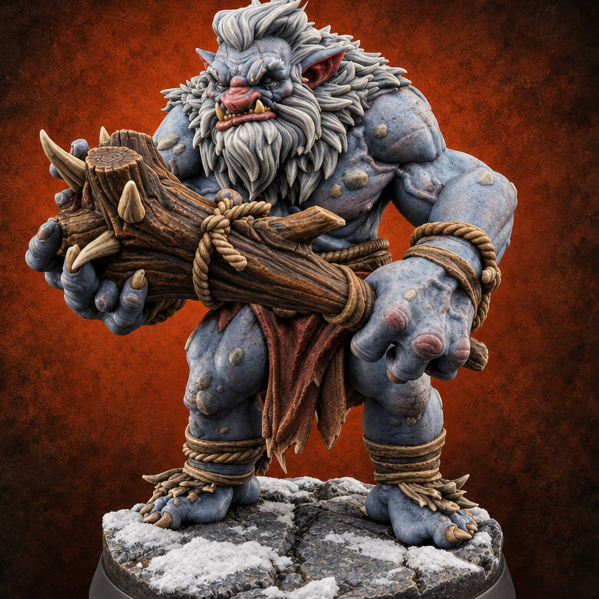 Bound in Rope Snow Troll C — painted concept preview (miniature supplied unpainted)
