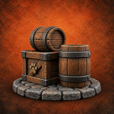 The Paw Marks the Delivery Crate and Barrel Stockpile — painted concept preview (terrain supplied unpainted)