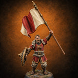 Shields Studded, Moustaches Bristling Human Sabre and Shield Warrior C — painted concept preview (miniature supplied unpainted)