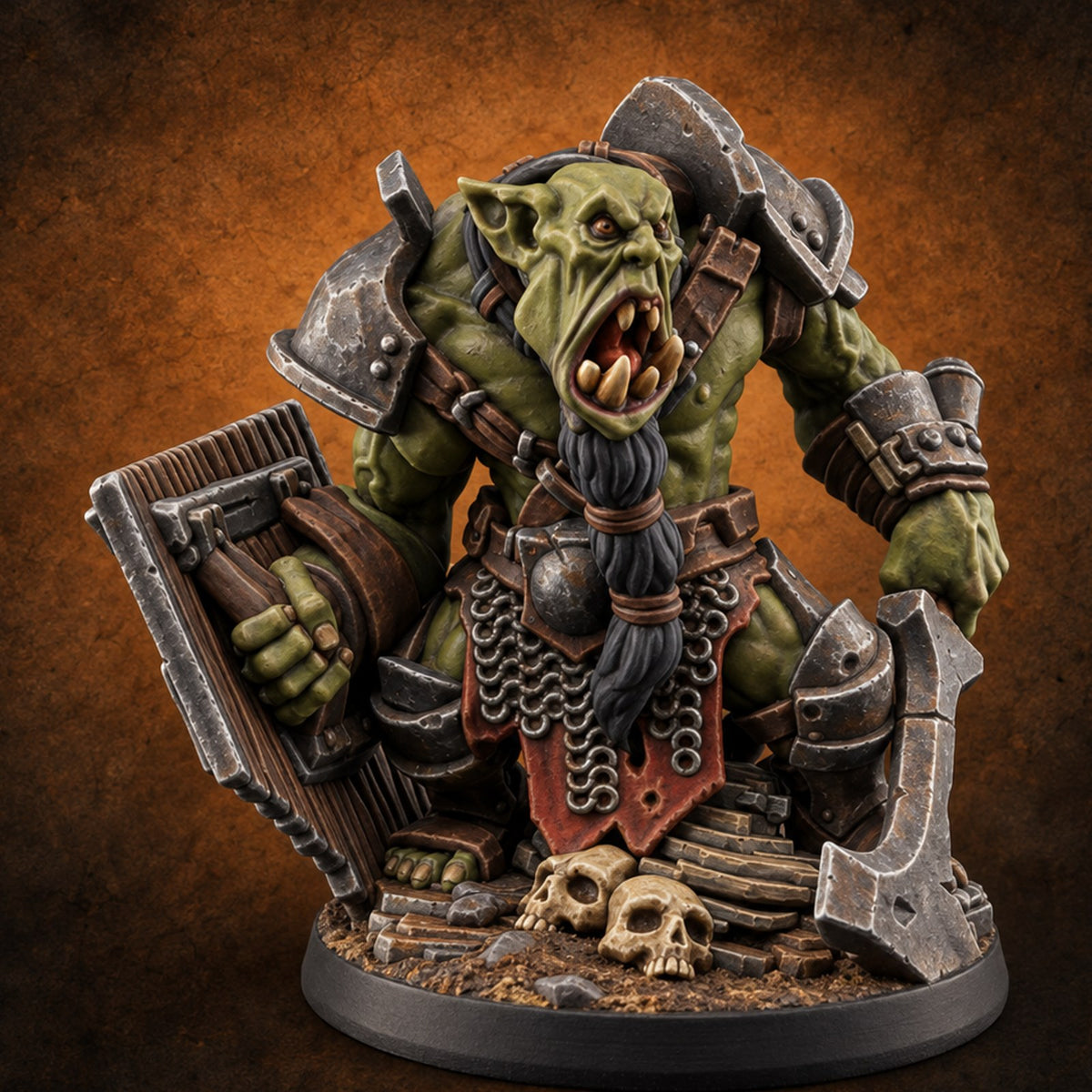 Too Mean for Distance Orc Melee Warrior B — painted concept preview (miniature supplied unpainted)