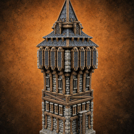 Top-Heavy and Proud of It Gothic Timber and Stone Watchtower — painted concept preview (terrain supplied unpainted)