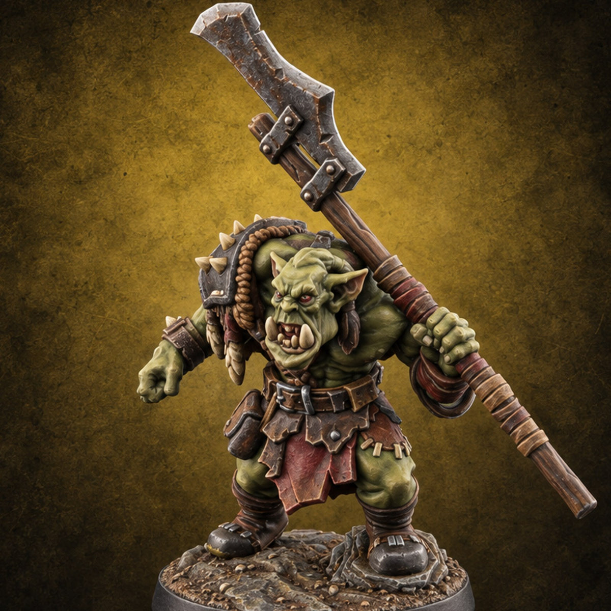 Reach Beats Rage Orc Warrior with Long-Bladed Polearm A — painted concept preview (miniature supplied unpainted)