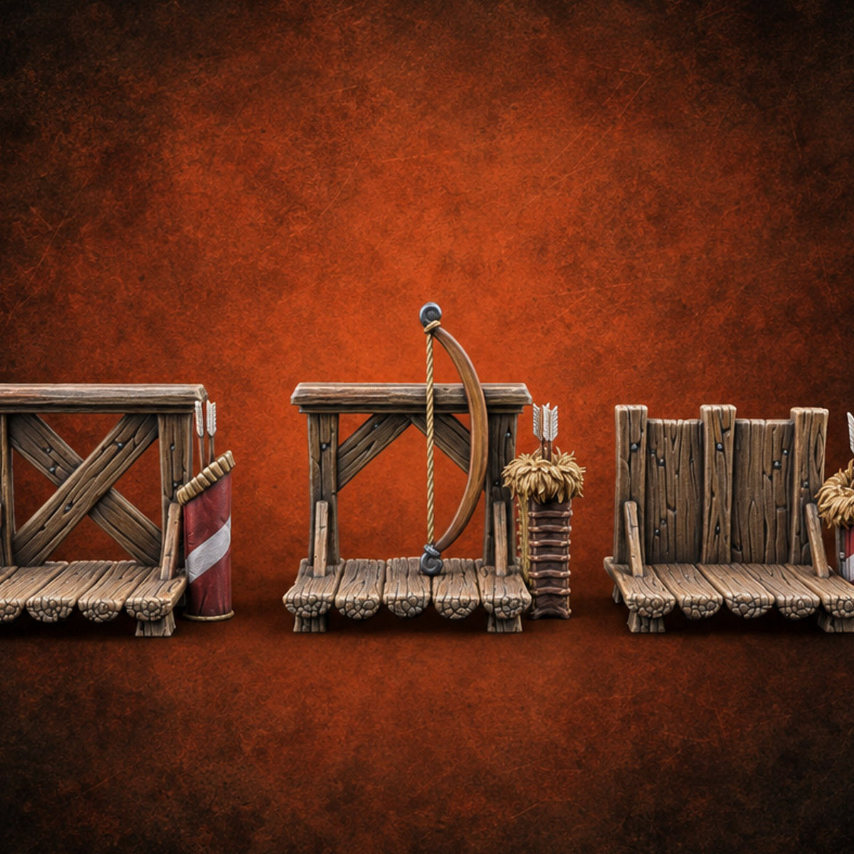 Tilt Yard Trimmings Wooden Jousting Tournament Terrain B — painted concept preview (terrain supplied unpainted)