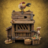 Rooster-Topped Chicken Coop — painted concept preview (terrain supplied unpainted)
