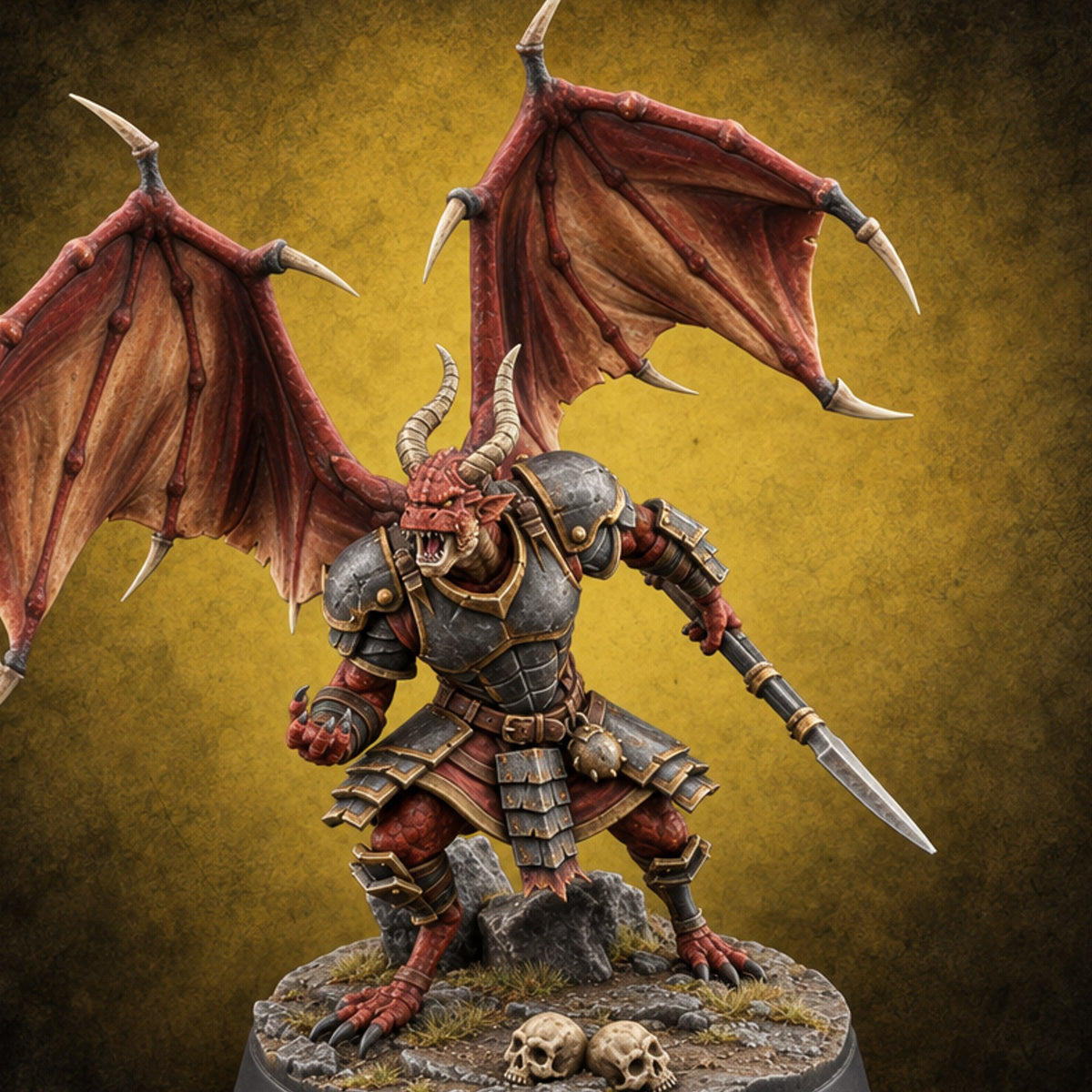 One Grounded, One Gliding Dragonborn Warrior B — painted concept preview (miniature supplied unpainted)