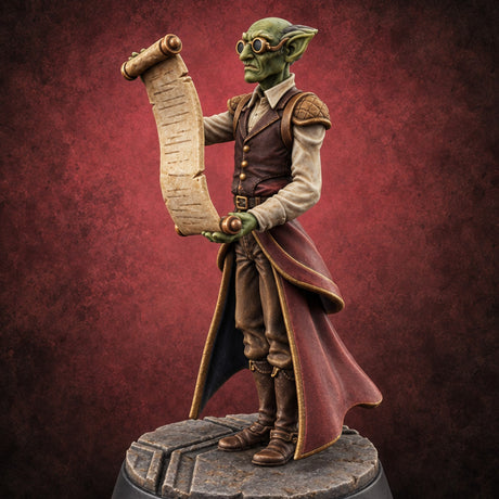 Terms and Conditions Apply Goblin Clerk with Scroll and Goggles — painted concept preview (miniature supplied unpainted)