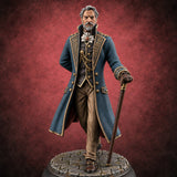 Strolls Where Cobbles Bow Human Gentleman with Cane and Long Greatcoat — painted concept preview (miniature supplied unpainted)