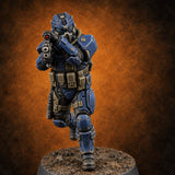 Badge Heavy, Patience Thin Human Sci-Fi Police Officer E — painted concept preview (miniature supplied unpainted)