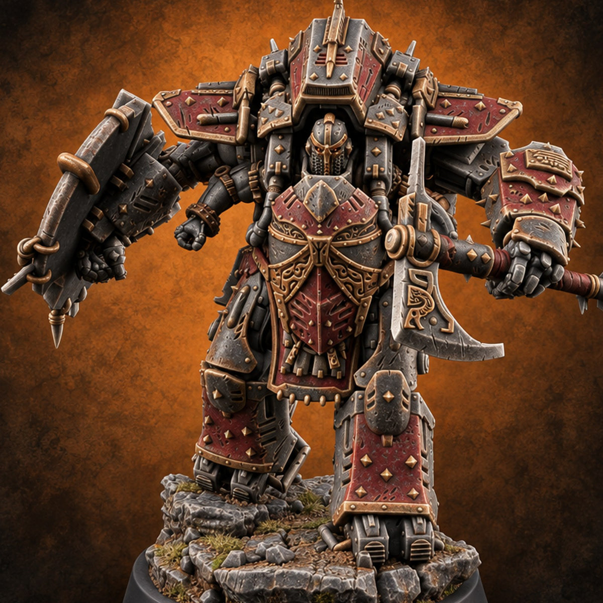Wrath Wearing Armour Plate Warforged Berserker B — painted concept preview (miniature supplied unpainted)
