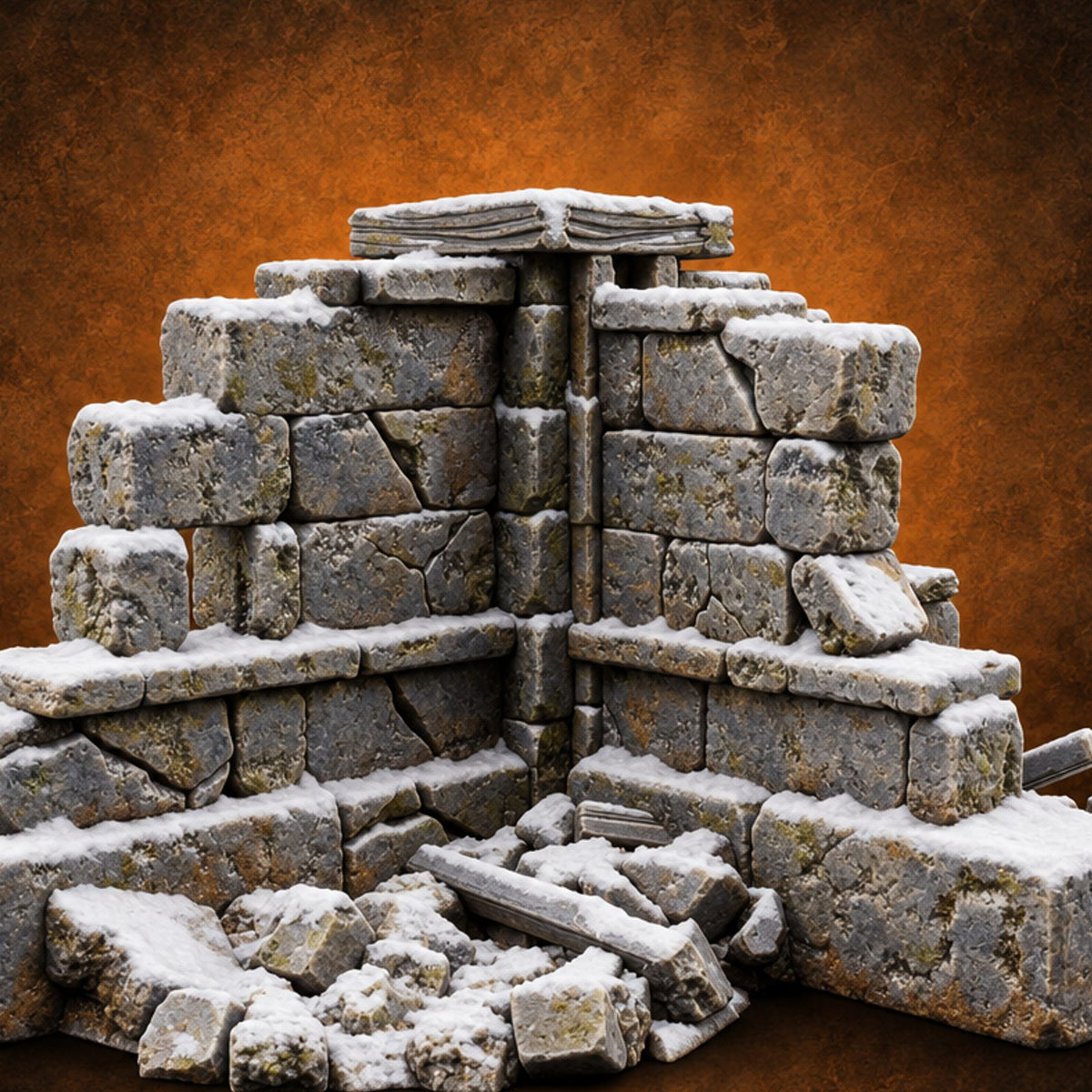 Snow Capped Ruined Stone Wall G — painted concept preview (terrain supplied unpainted)