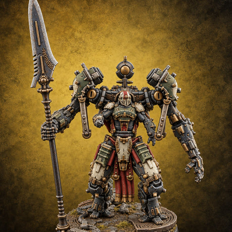 Pistons Hiss, Spears Rise Human Mech Suit Spear Warrior A — painted concept preview (miniature supplied unpainted)