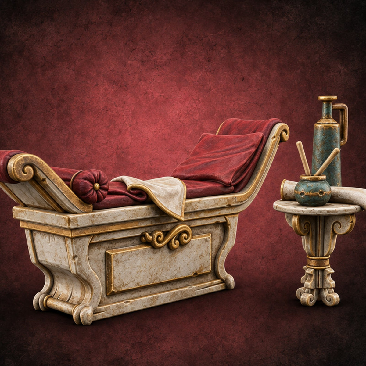Steam Rises, Shoulders Drop Ornate Bathhouse Terrain B — painted concept preview (terrain supplied unpainted)