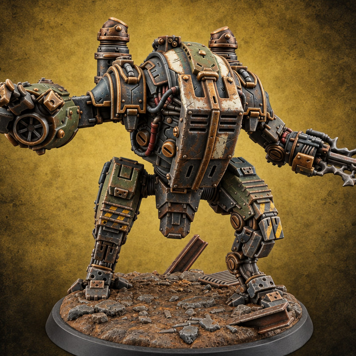 Unstoppable and Slightly Rusty Warforged Bipedal War Walker — painted concept preview (miniature supplied unpainted)