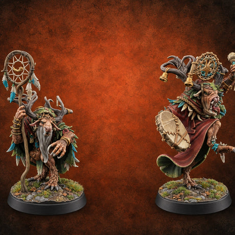 Dreams Caught, Drums Beaten Satyr Shamans — painted concept preview (miniature supplied unpainted)