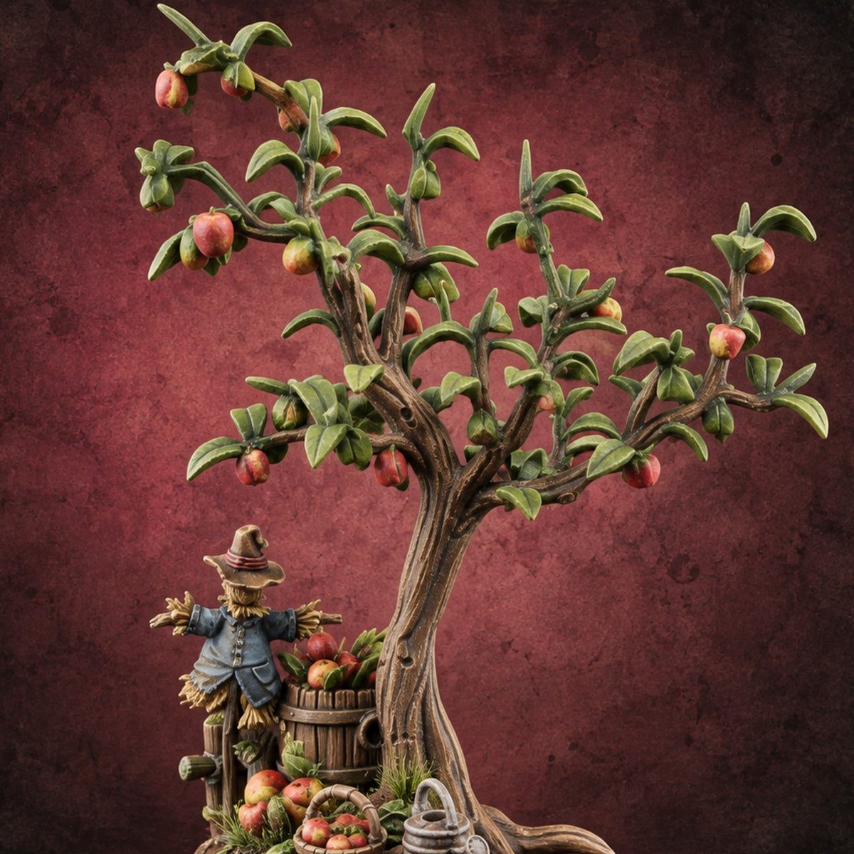 Orchard Chores Farmyard Scatter Set — painted concept preview (terrain supplied unpainted)