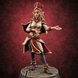Velvet Rope Poise Elf Female Hostess in Tall Cap and Cape with Presenting Hands — painted concept preview (miniature supplied unpainted)