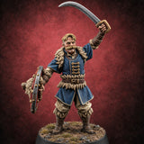 Shields Studded, Moustaches Bristling Human Sabre and Shield Warrior A — painted concept preview (miniature supplied unpainted)