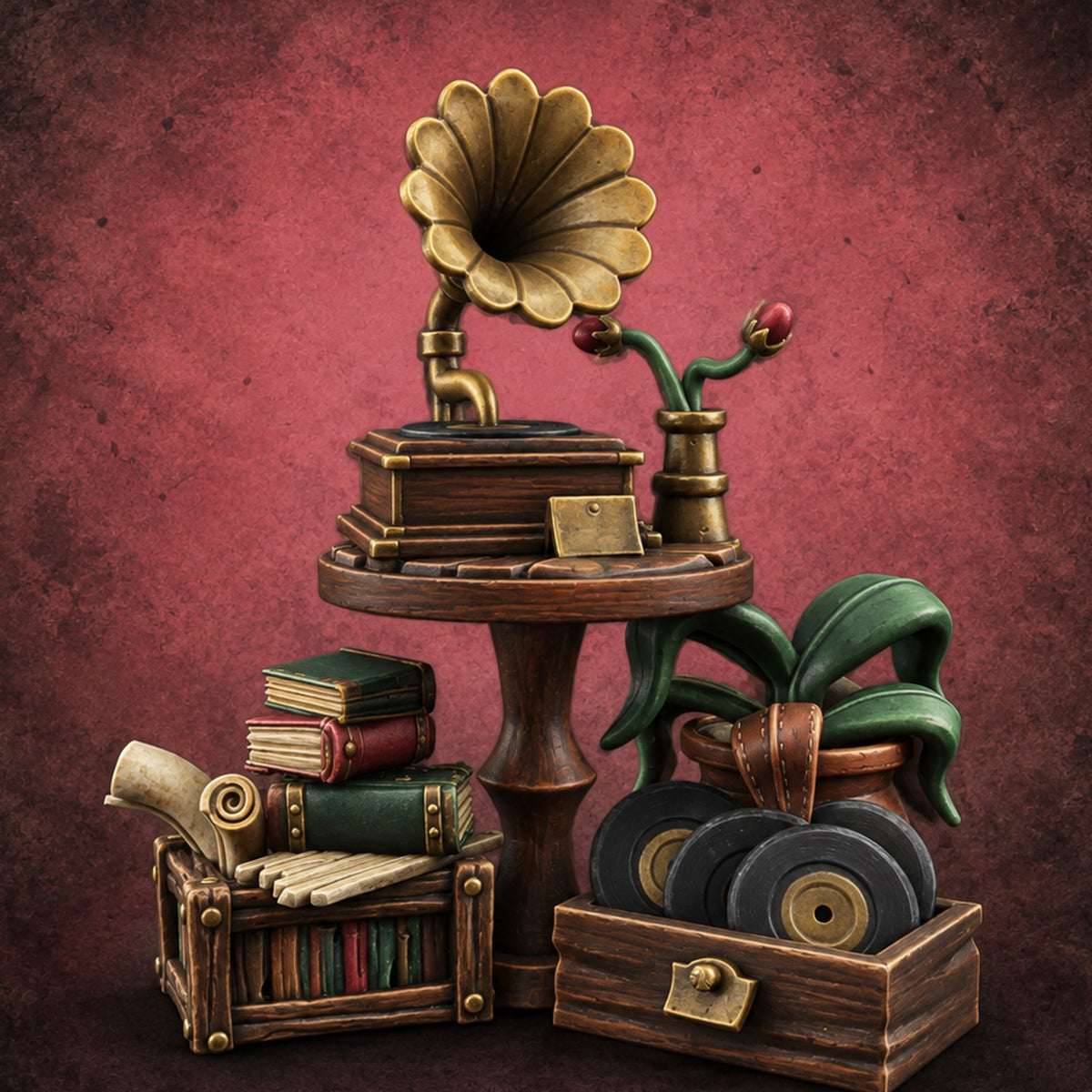 Cozy, Book-Piled Bookshop Furnishing C — painted concept preview (terrain supplied unpainted)