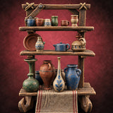 Fired Twice, Priced Once Wooden Pottery Display Stand — painted concept preview (terrain supplied unpainted)