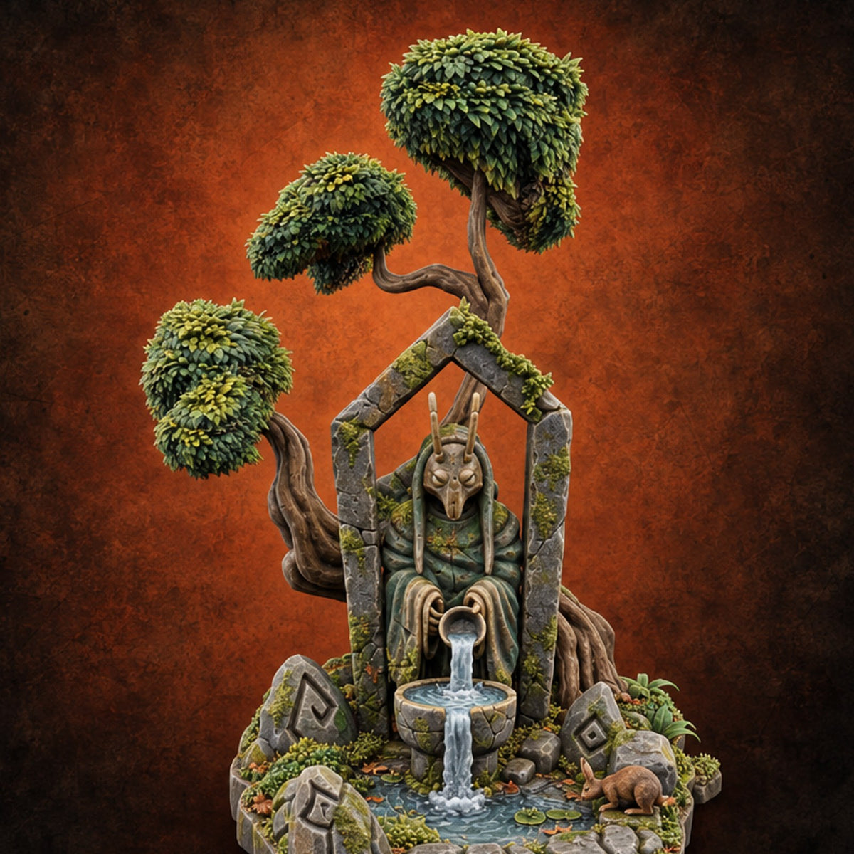 Wardens of the Mossy Threshold Forest Shrine Terrain B — painted concept preview (terrain supplied unpainted)